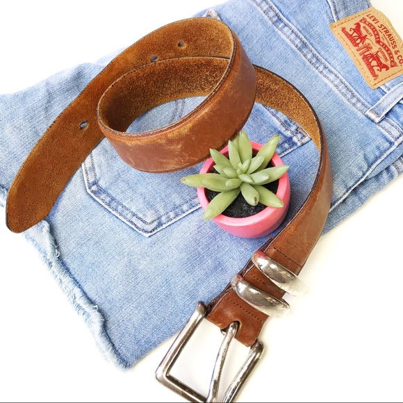 Accessories - Cognac Leather & Brass Rustic Belt